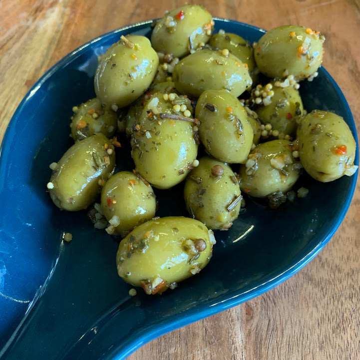 Smoked Marinated Green Olives